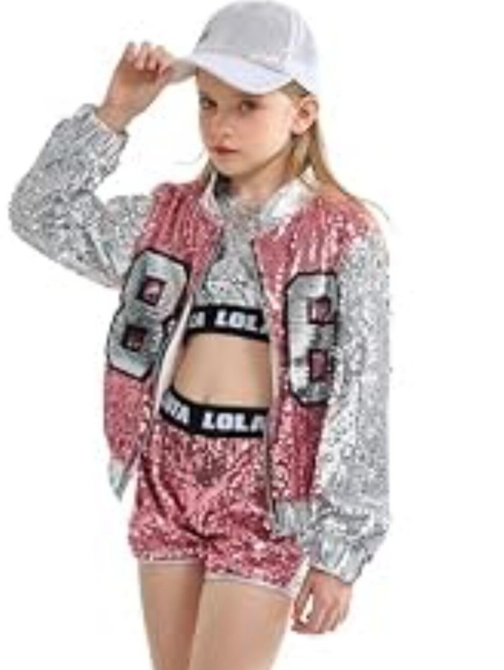 Lolanta 2 Pc Jacket And Short Pink & Silver Sequin Dance Set Age: 3-5 Girls